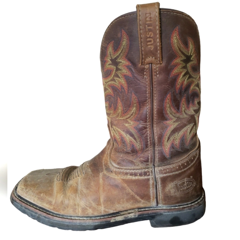 Justin Original Work Men Stampede Rugged Cowhide Work Square Toe SE4681/ 10.5 EE